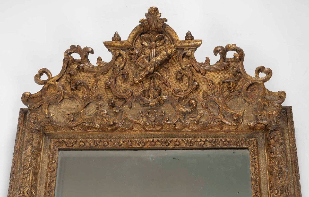 Miroir en bois sculpté doré d'époque Louis XIV-photo-3