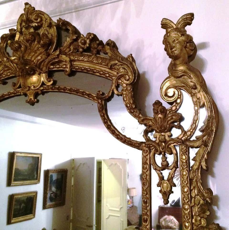 Exceptionnel miroir de boiserie d'Epoque Régence en bois sculpté et doré-photo-3