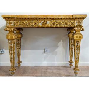 Exceptionnal Four Legs Console Table Carved Giltwood, Genova, Italy, Late 18th Century