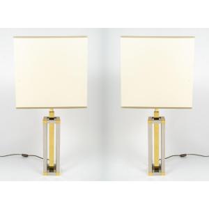 Paire De Lampes Des Années 70 Dans Le Goût De Willy Rizzo