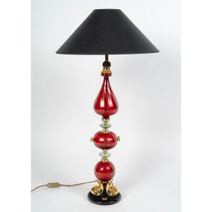 Grande lampe à poser en céramique et verre de Murano par la Maison Martinetti
