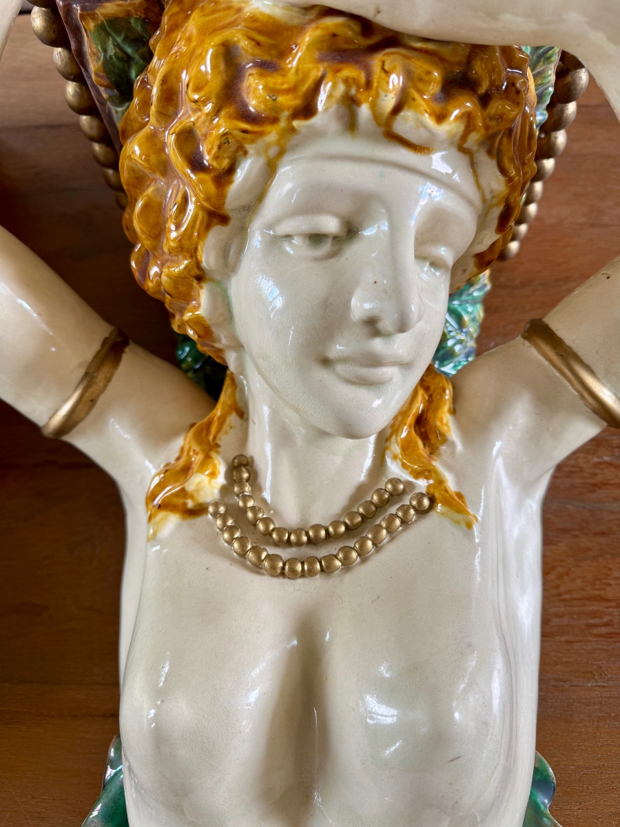 Pair Of Barbotine Caryatids-photo-2