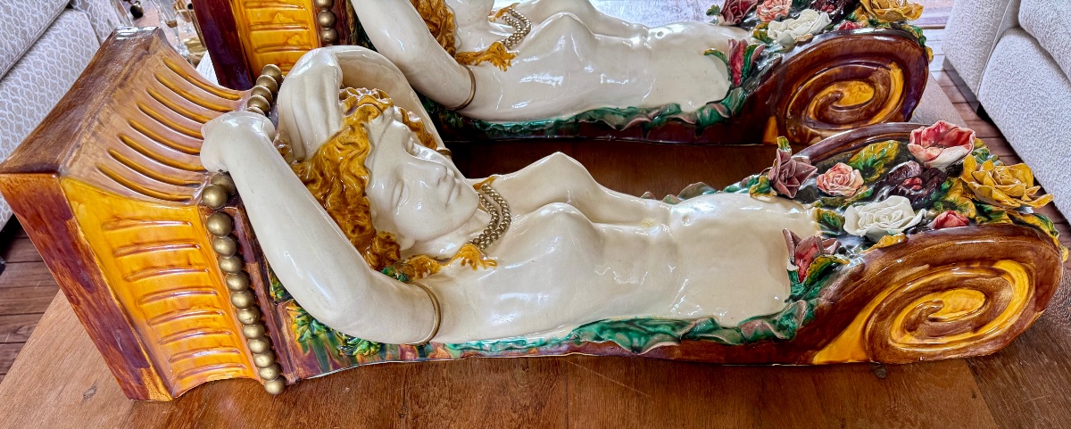 Pair Of Barbotine Caryatids-photo-5