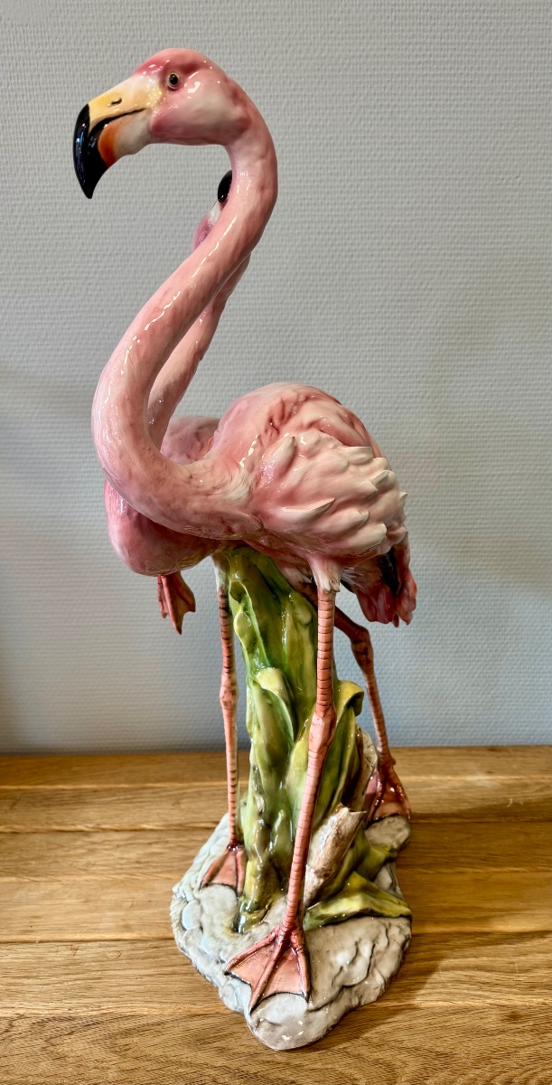 Importante Barbotine aux Flamants Roses-photo-4