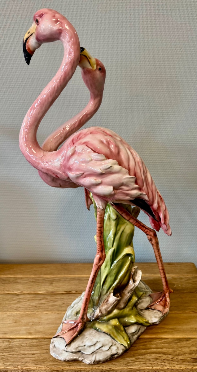 Importante Barbotine aux Flamants Roses-photo-1