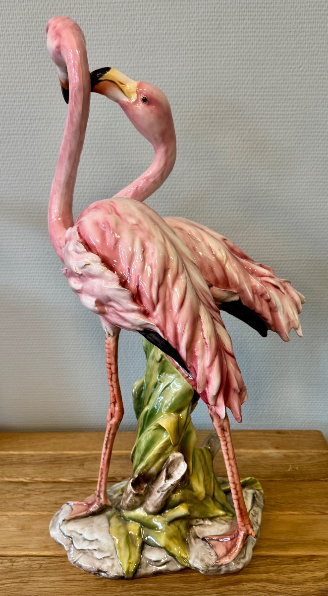Importante Barbotine aux Flamants Roses-photo-2
