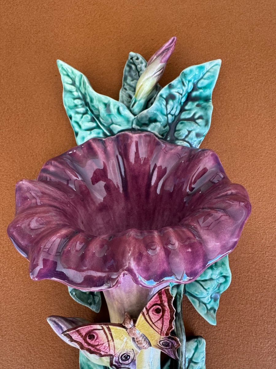Pair Of Butterfly Flower Vases, Barbotine-photo-3