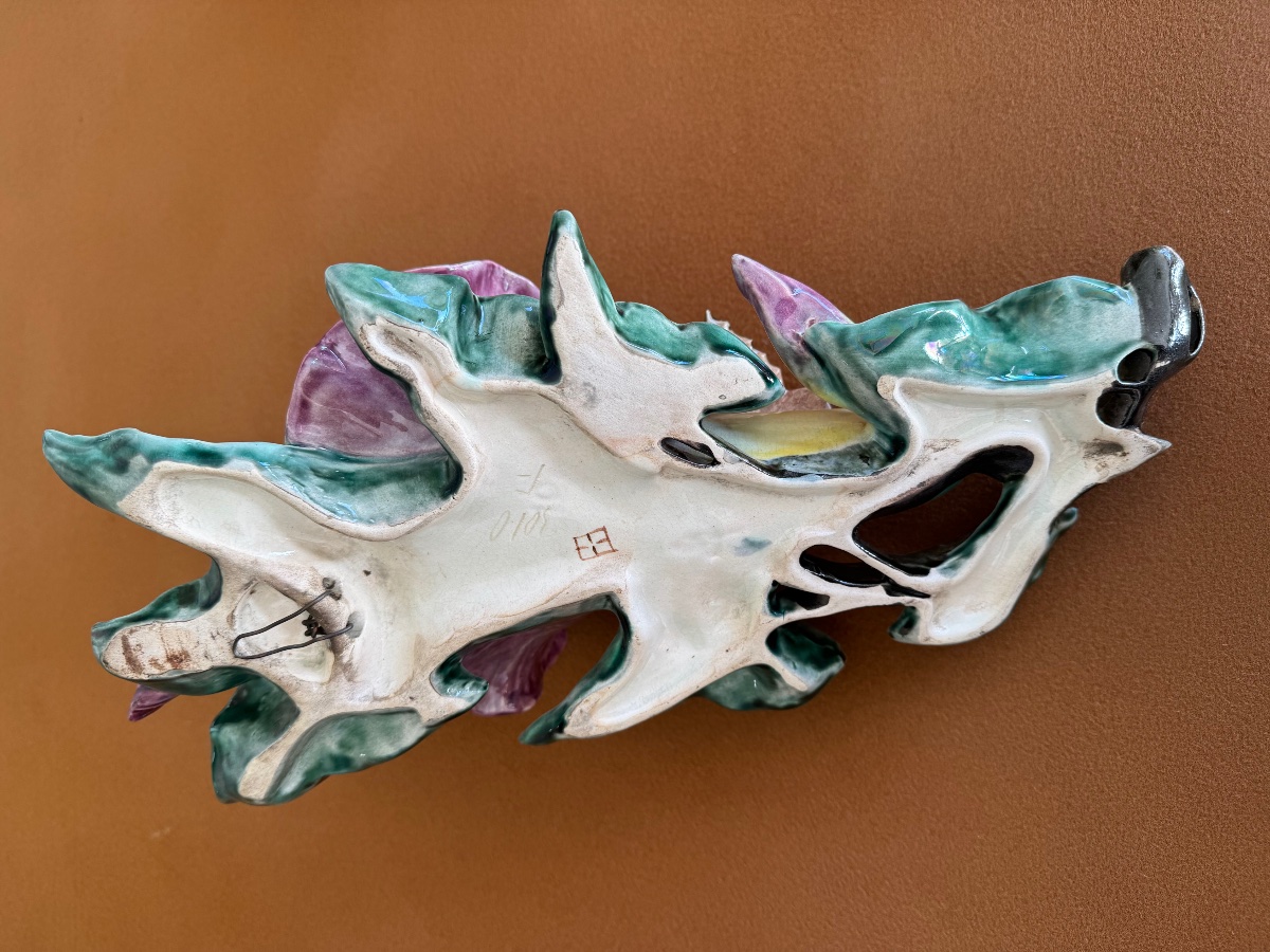 Pair Of Butterfly Flower Vases, Barbotine-photo-5