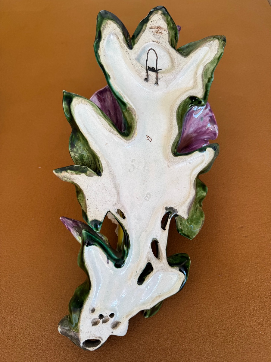 Pair Of Butterfly Flower Vases, Barbotine-photo-6