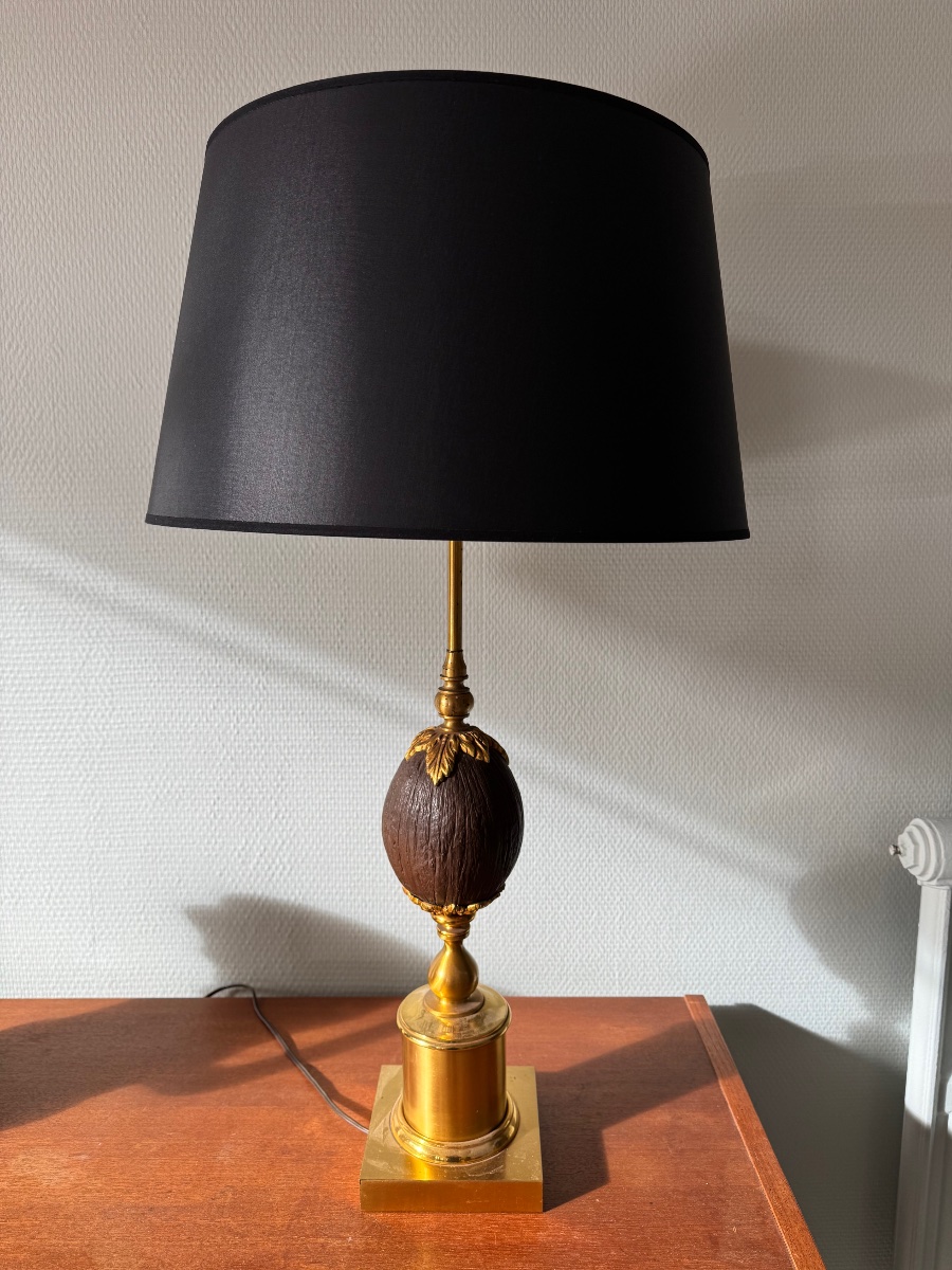 Paire de Lampes en laiton et noix de coco-photo-3