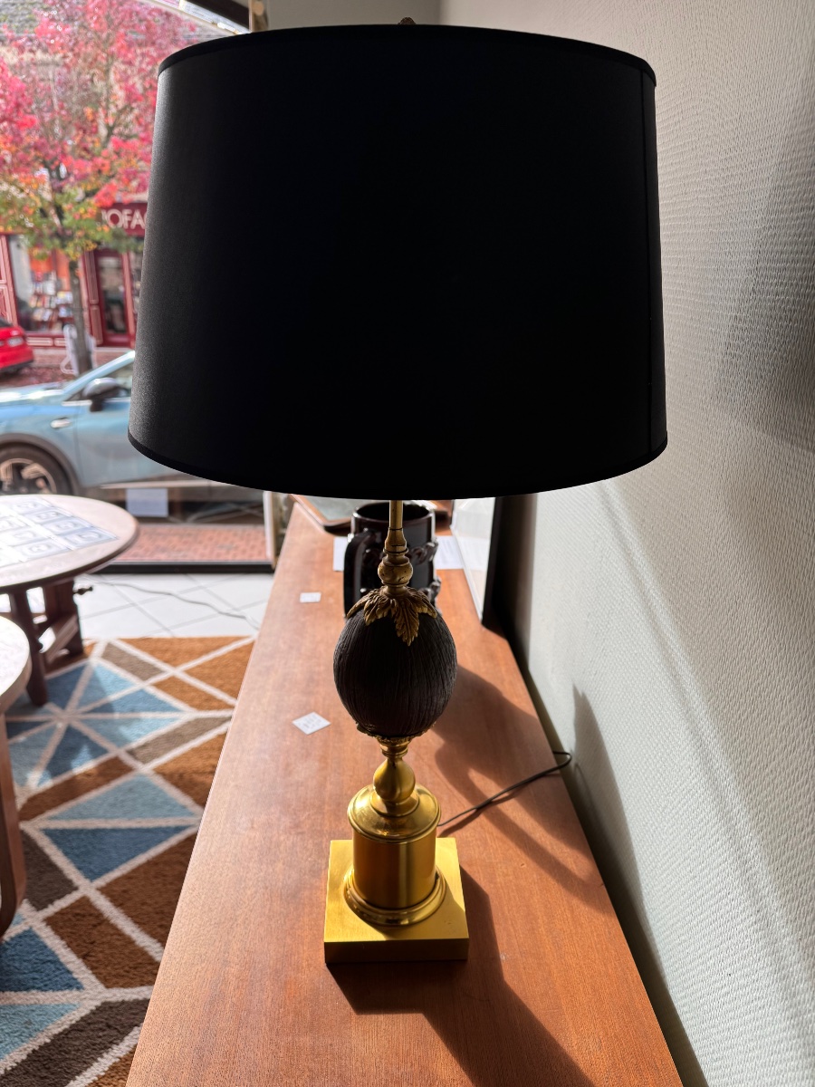 Paire de Lampes en laiton et noix de coco-photo-4