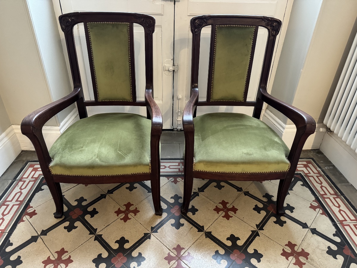 Paire de Fauteuils Art Nouveau -photo-3