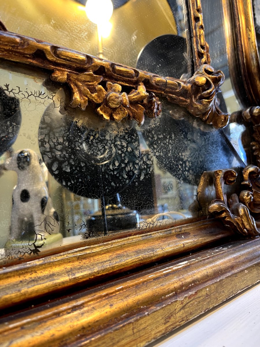 Grand miroir en bois doré, style Louis XV — XIXe siècle-photo-3