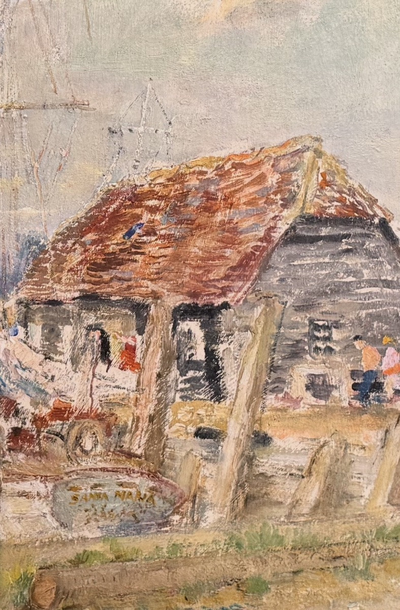 Scène portuaire, huile sur toile — Margaret Fisher Prout, 1946-photo-1