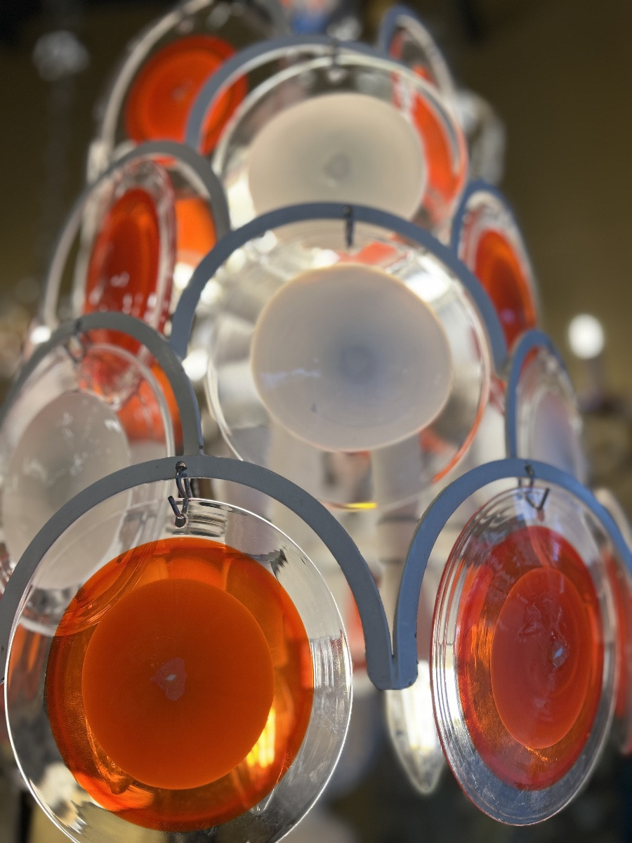 Orange And White Murano Glass Chandelier - Italy, 1970s-photo-4