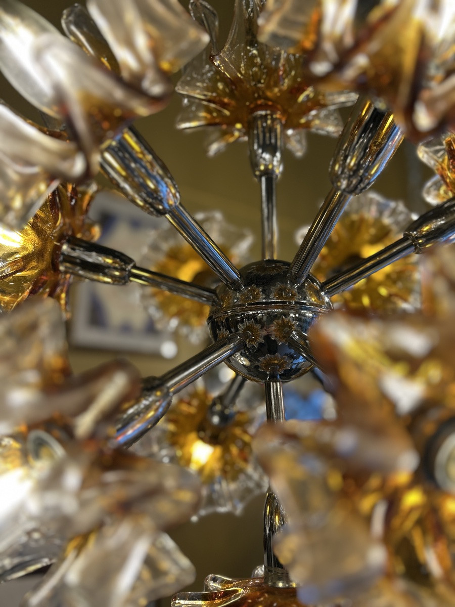 Sputnik Chandelier In Amber Murano Glass - Mazzega, Italy, 1960-1970s-photo-1