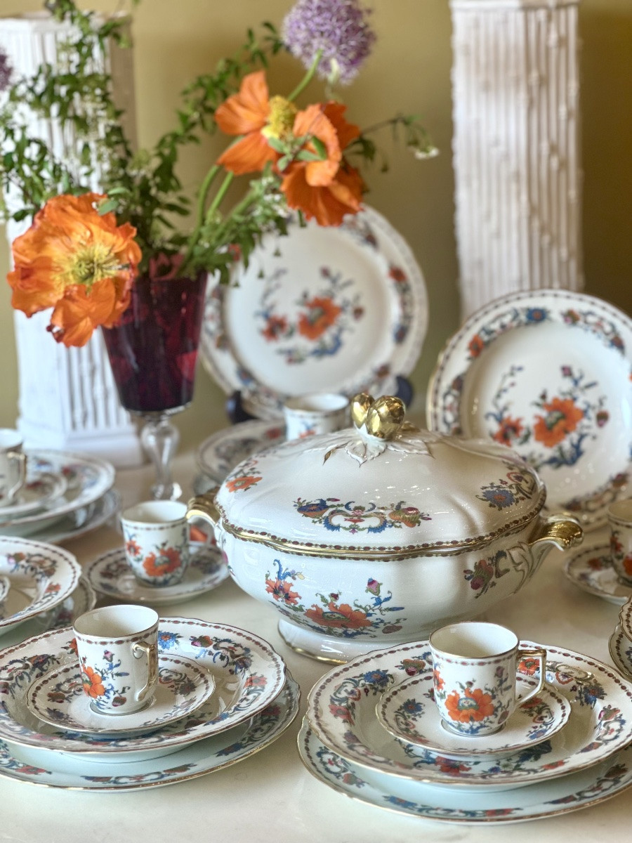 Limoges Porcelain Dinner Service, Old China Décor - Raynaud & Co, 20th Century-photo-2