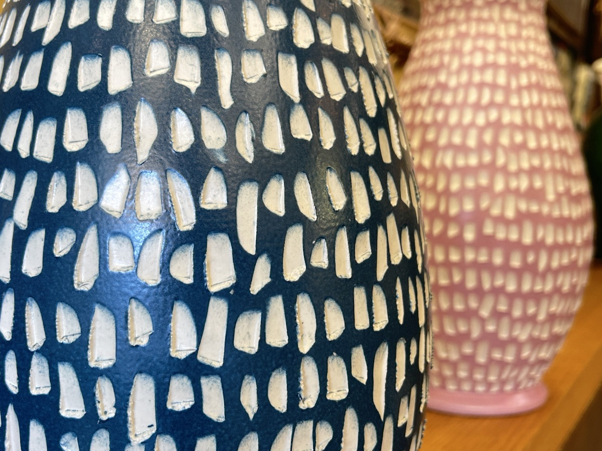Pair Of Lamps In Painted Ceramics, Semis Pattern - 20th Century-photo-4