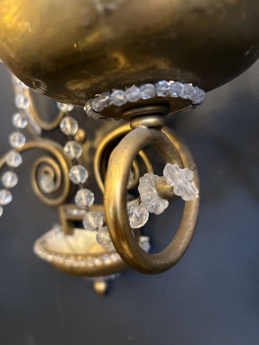 Paire d’appliques en bronze doré et cristal, forme de lyre — France, vers 1900-photo-2
