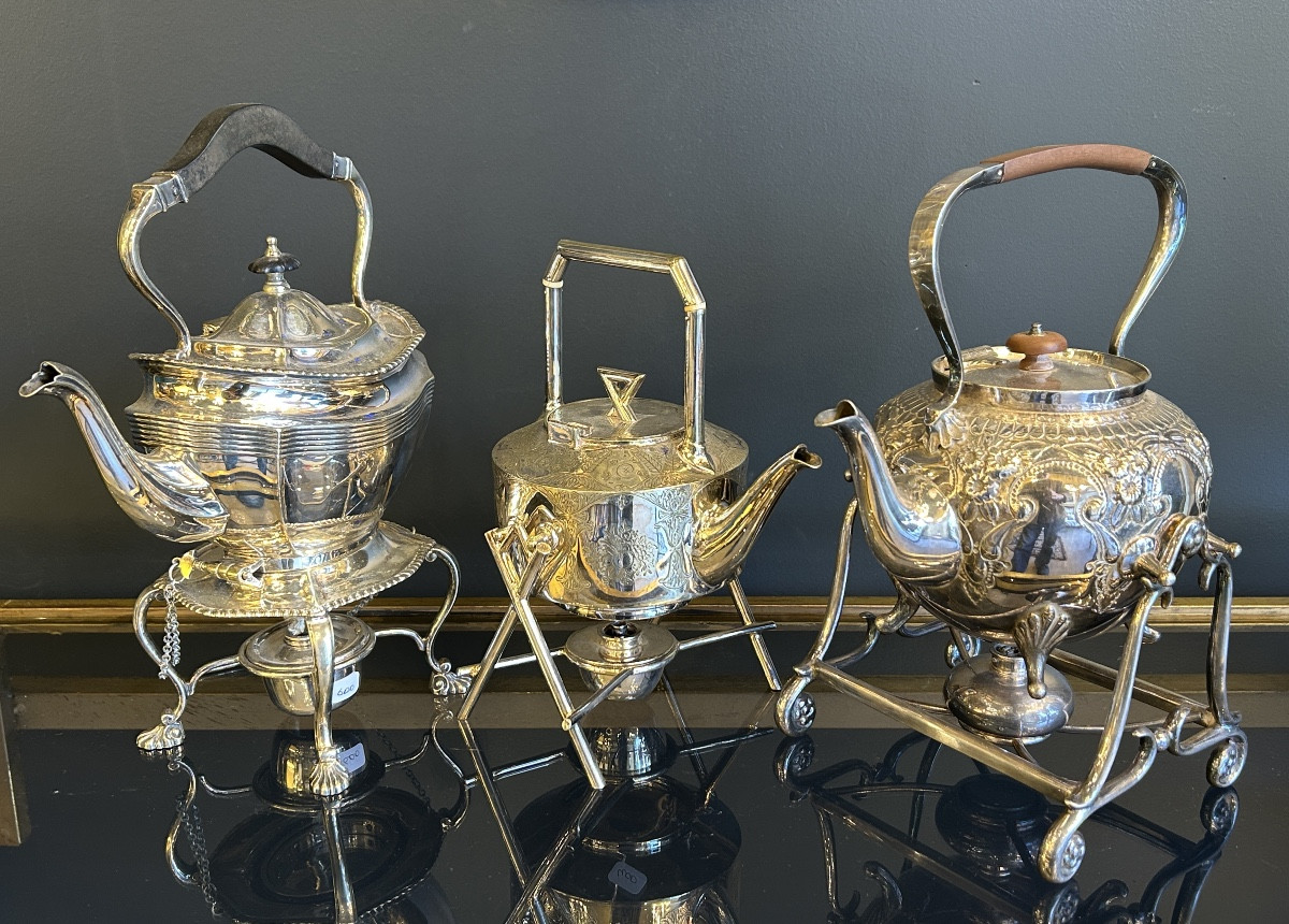 Set Of Teapots, Silver-plated Metal, 20th Century