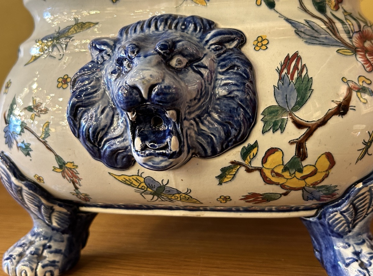 Polychrome Earthenware Planter - Gien, 19th-20th Century-photo-1