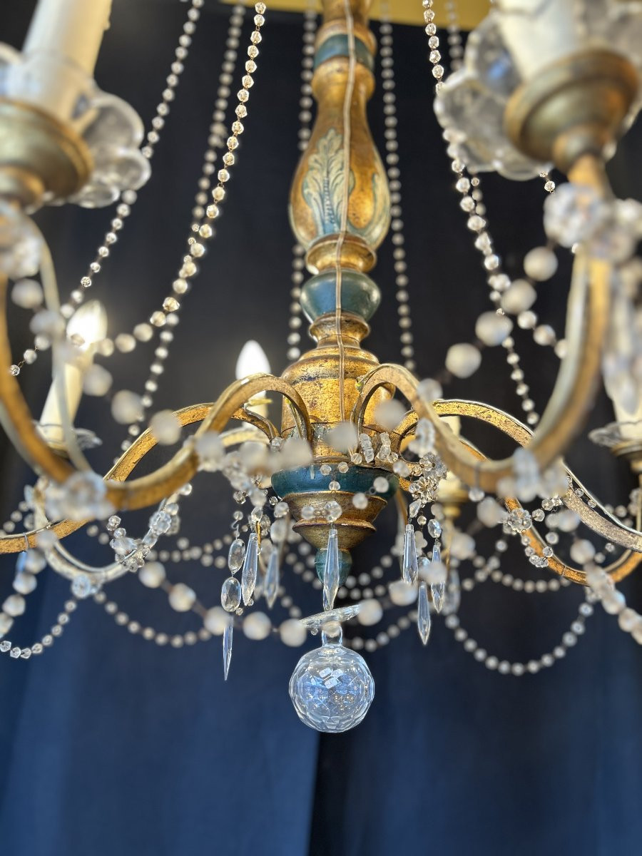 Genoese Chandelier, Italy, 19th Century, Painted And Gilded Wood, 8 Lights-photo-4