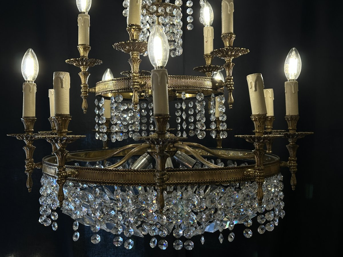 Lustre à 20 bras en bronze doré, style Empire — XXe siècle-photo-2
