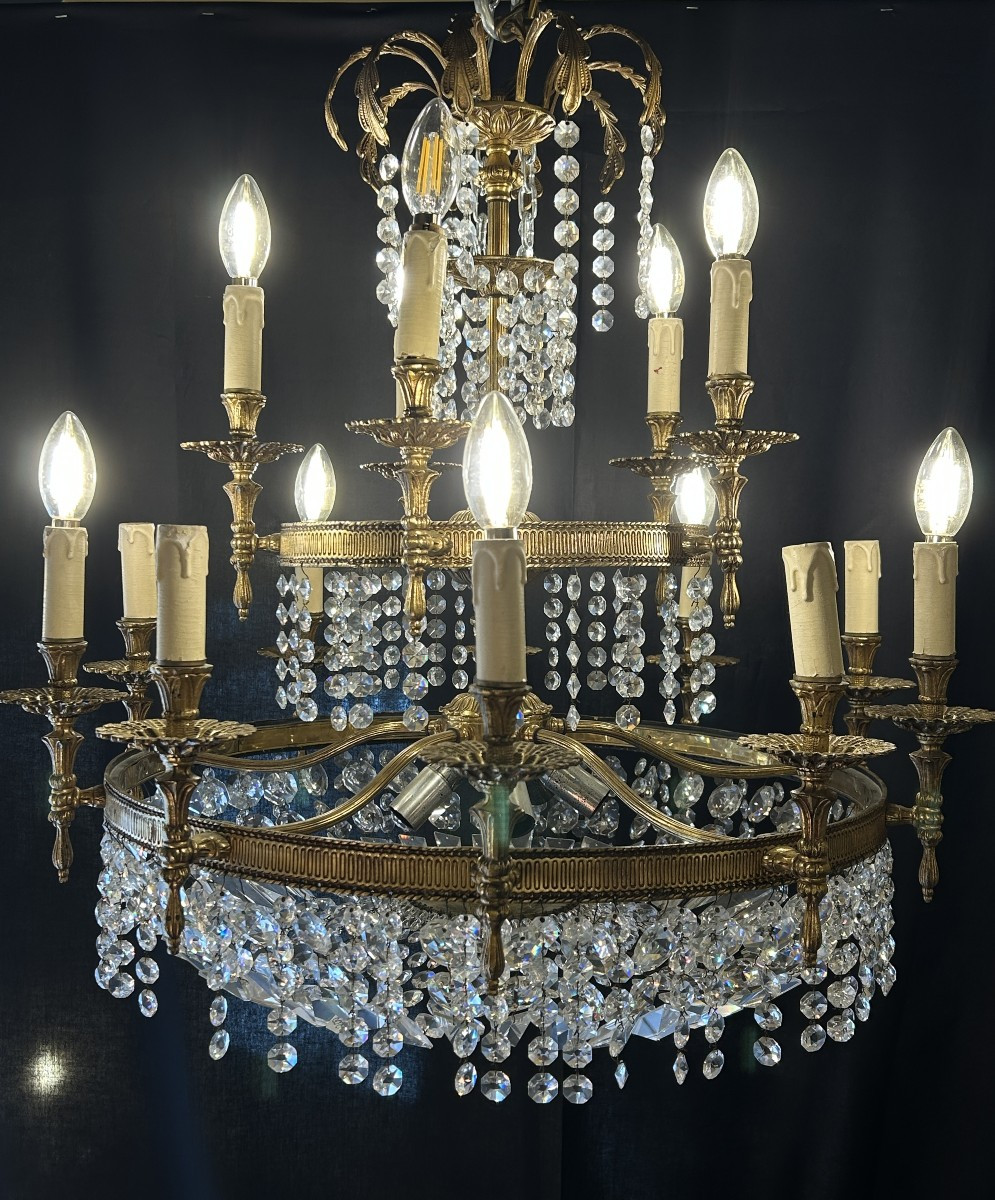 Lustre à 20 bras en bronze doré, style Empire — XXe siècle