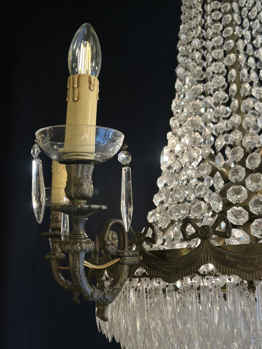 Lustre montgolfière en bronze et cristal, style Empire — XIXe–XXe siècle-photo-3