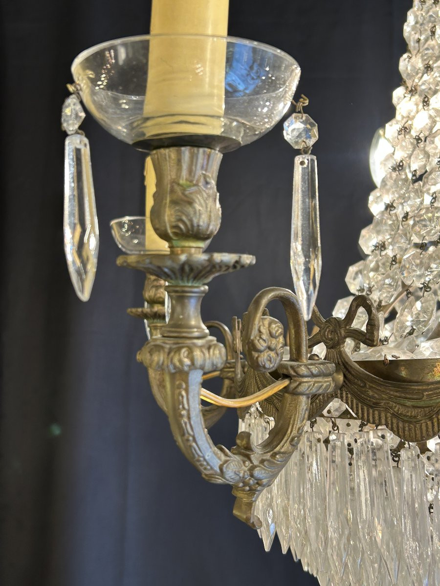 Lustre montgolfière en bronze et cristal, style Empire — XIXe–XXe siècle-photo-4