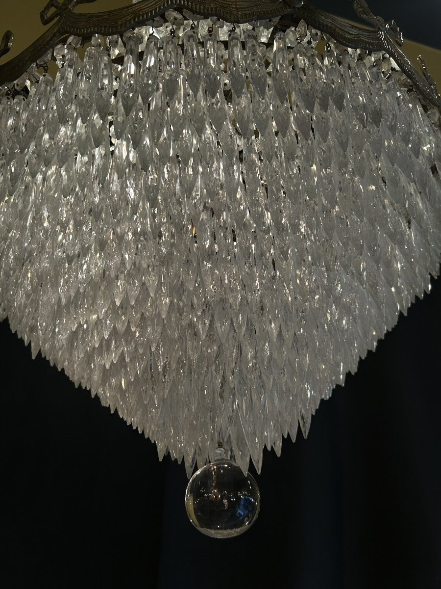 Lustre montgolfière en bronze et cristal, style Empire — XIXe–XXe siècle-photo-1