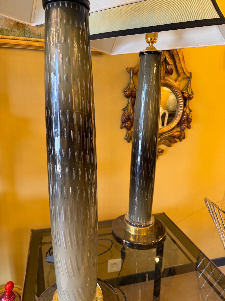 Pair Of Murano Glass Table Lamps, Barovier — 20th Century-photo-3