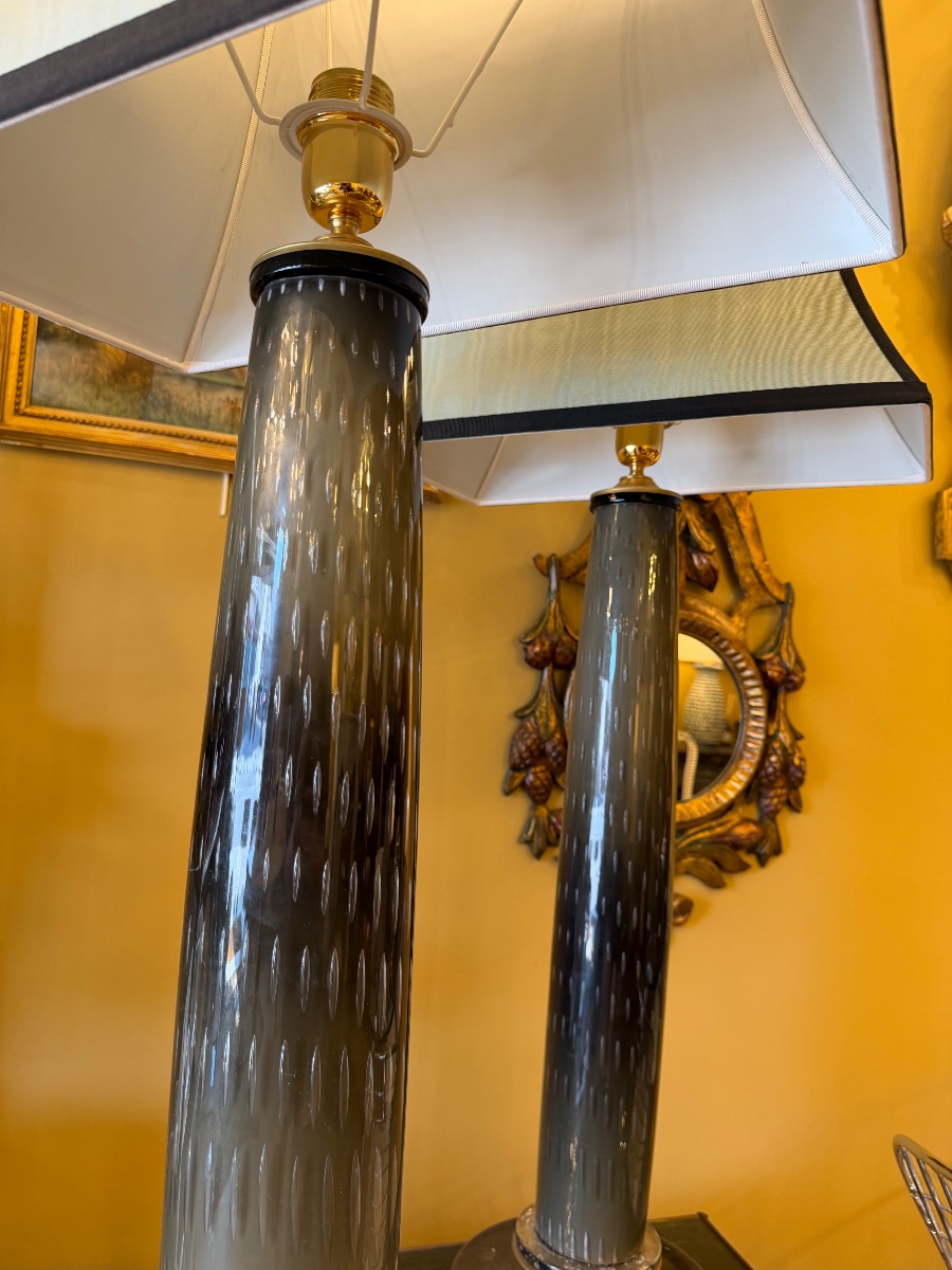 Pair Of Murano Glass Table Lamps, Barovier — 20th Century-photo-4