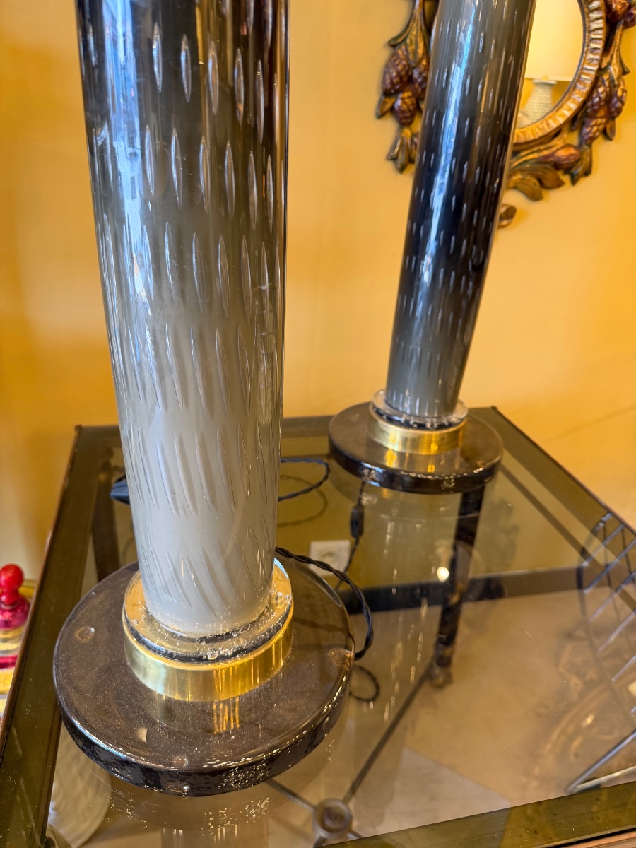 Pair Of Murano Glass Table Lamps, Barovier — 20th Century-photo-1