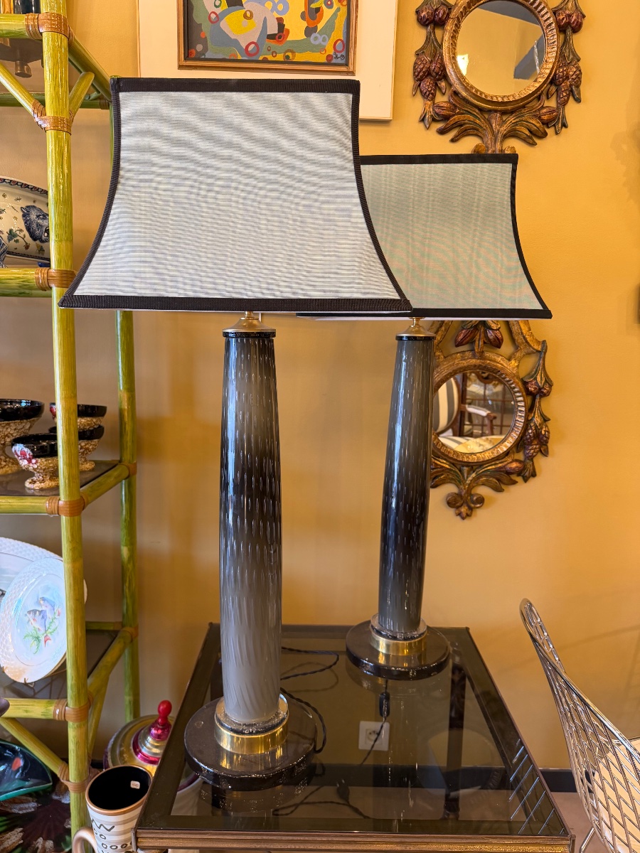 Pair Of Murano Glass Table Lamps, Barovier — 20th Century