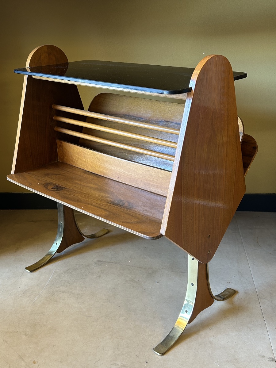 Pair Of Bedside Tables Made Of Wood, Brass, And Tinted Glass — Italy, 1950s–1960s-photo-1
