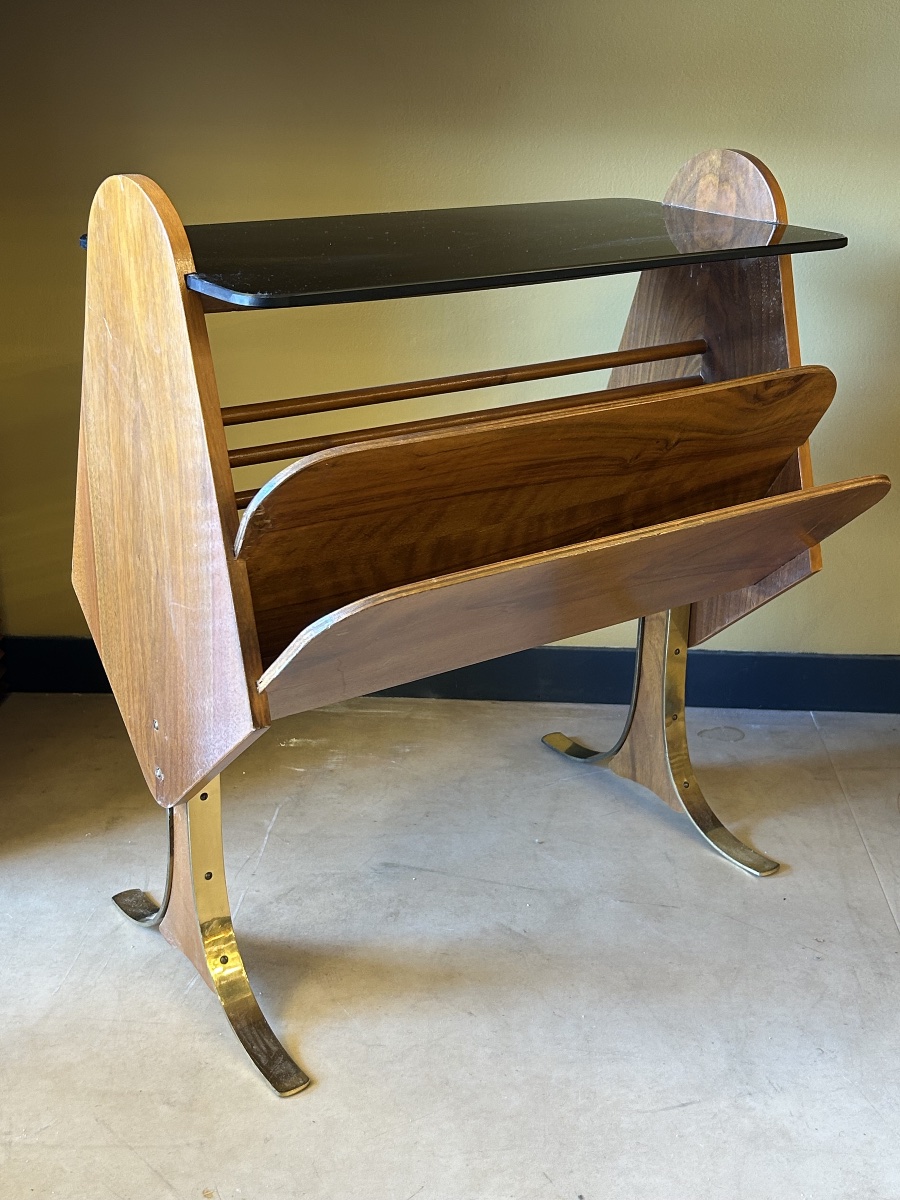 Pair Of Bedside Tables Made Of Wood, Brass, And Tinted Glass — Italy, 1950s–1960s-photo-2