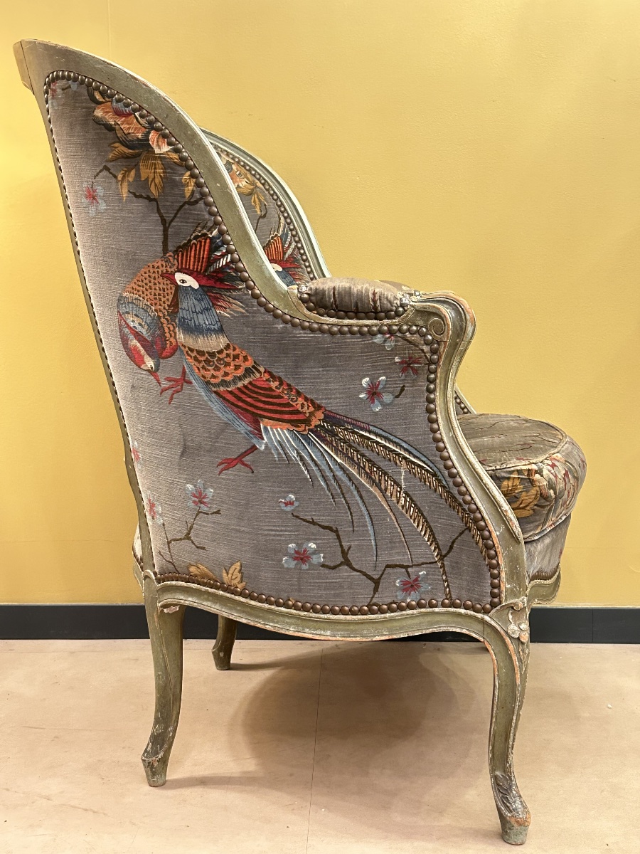 Paire de bergères en bois laqué, style Louis XV — XIXe siècle-photo-2