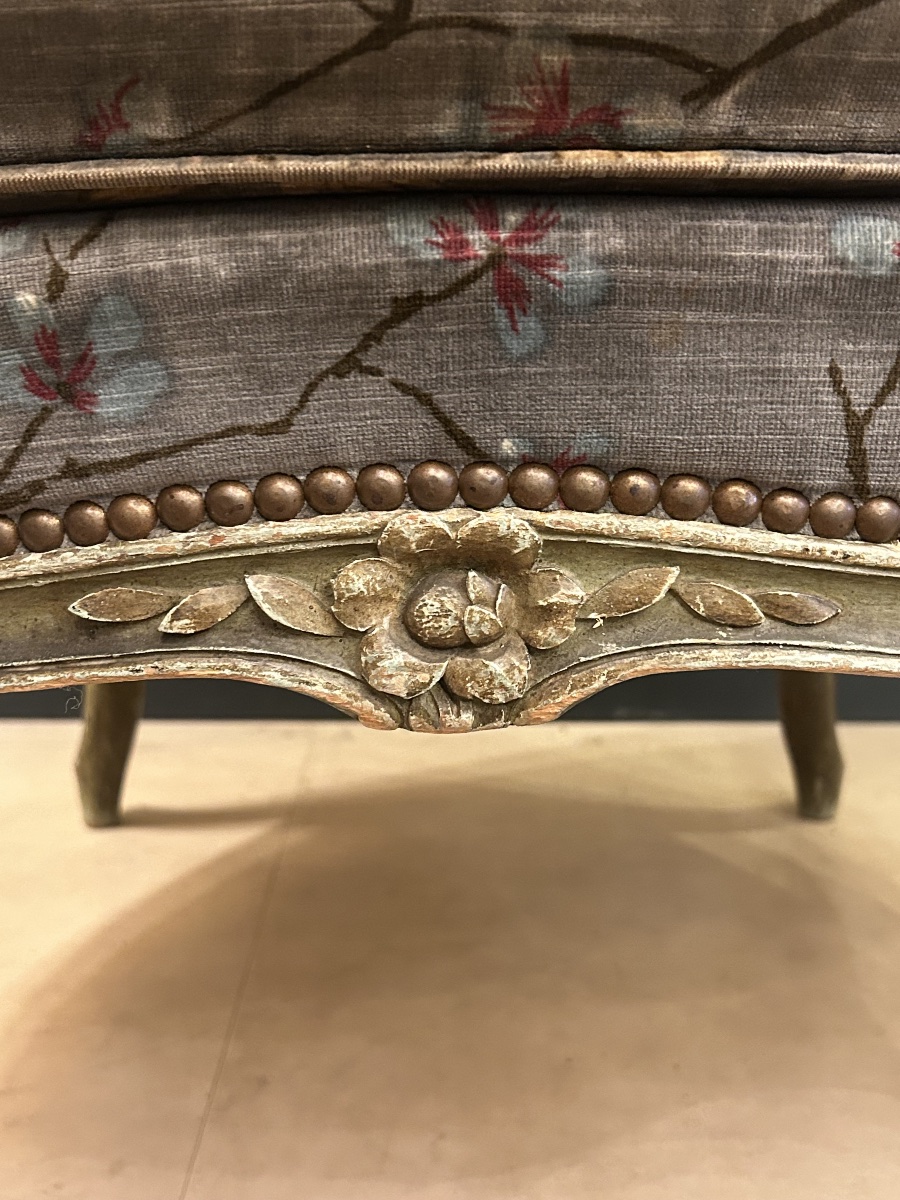 Paire de bergères en bois laqué, style Louis XV — XIXe siècle-photo-3