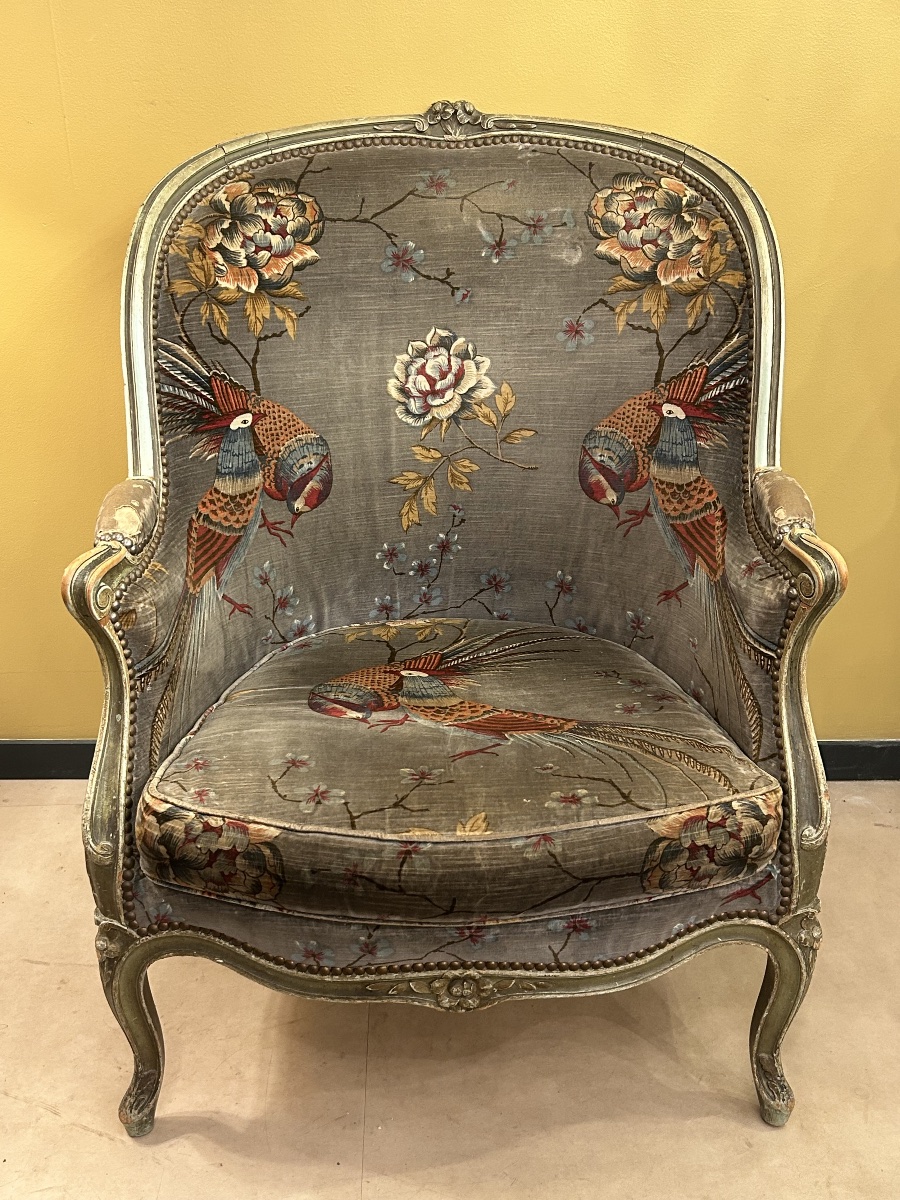 Paire de bergères en bois laqué, style Louis XV — XIXe siècle-photo-4