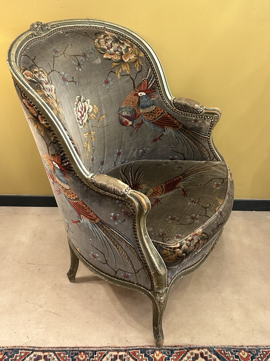 Paire de bergères en bois laqué, style Louis XV — XIXe siècle-photo-4