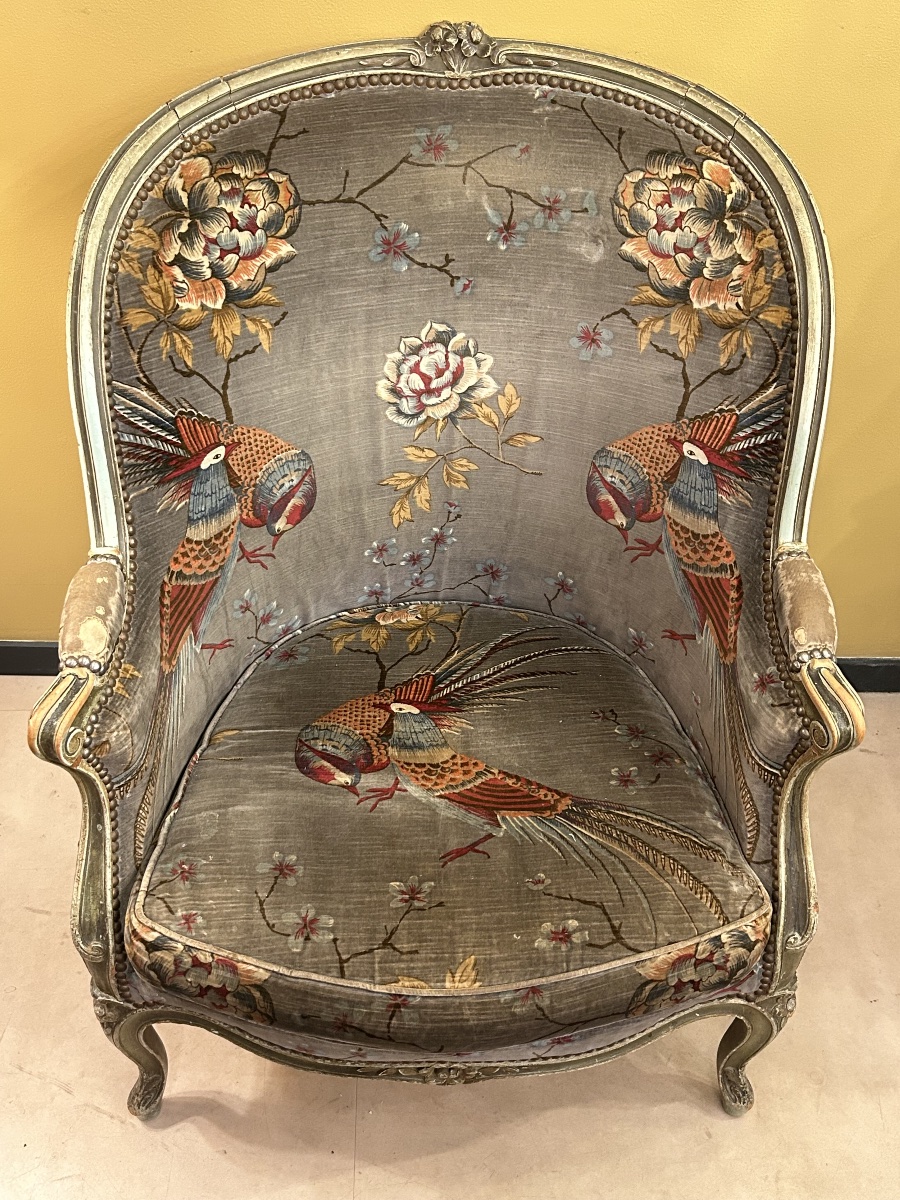 Paire de bergères en bois laqué, style Louis XV — XIXe siècle-photo-5