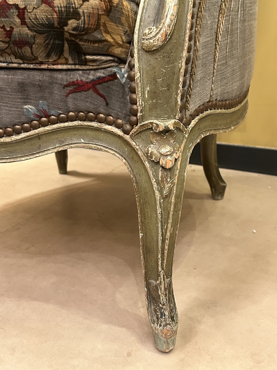 Paire de bergères en bois laqué, style Louis XV — XIXe siècle-photo-6