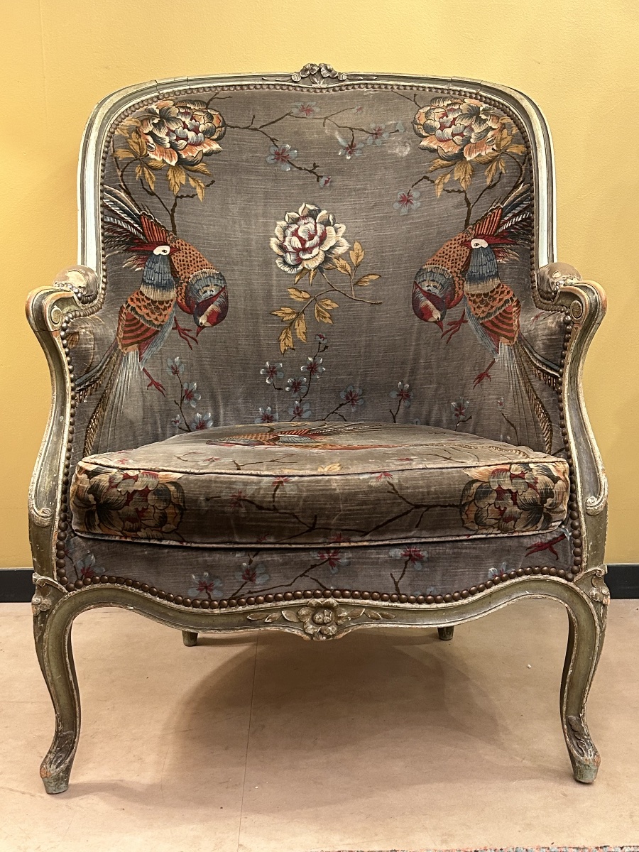 Paire de bergères en bois laqué, style Louis XV — XIXe siècle-photo-7