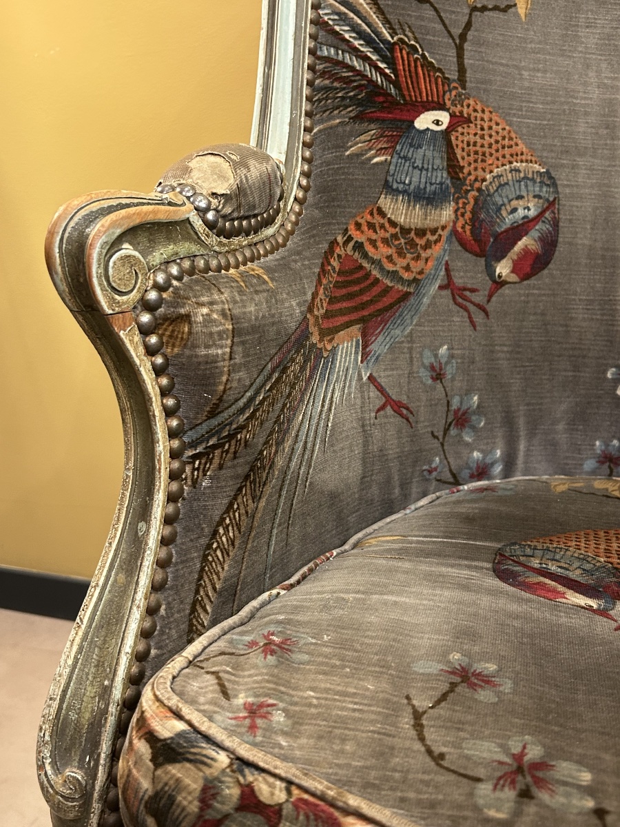 Paire de bergères en bois laqué, style Louis XV — XIXe siècle-photo-8