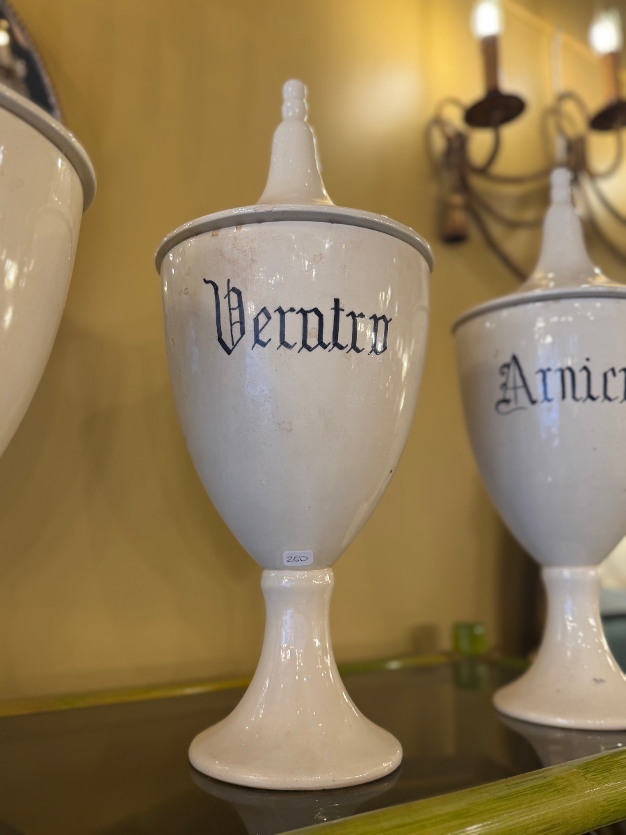 Série de six vases apothicaires en céramique blanche, Italie, XIXe siècle-photo-4