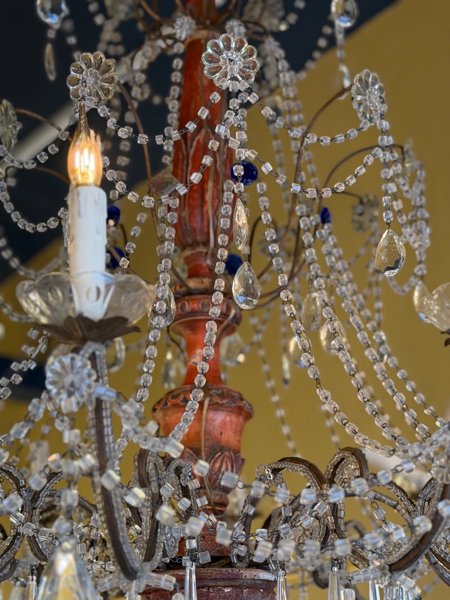 Paire de lustres génois en métal doré et cristal taillé — Italie, XIXe siècle-photo-2