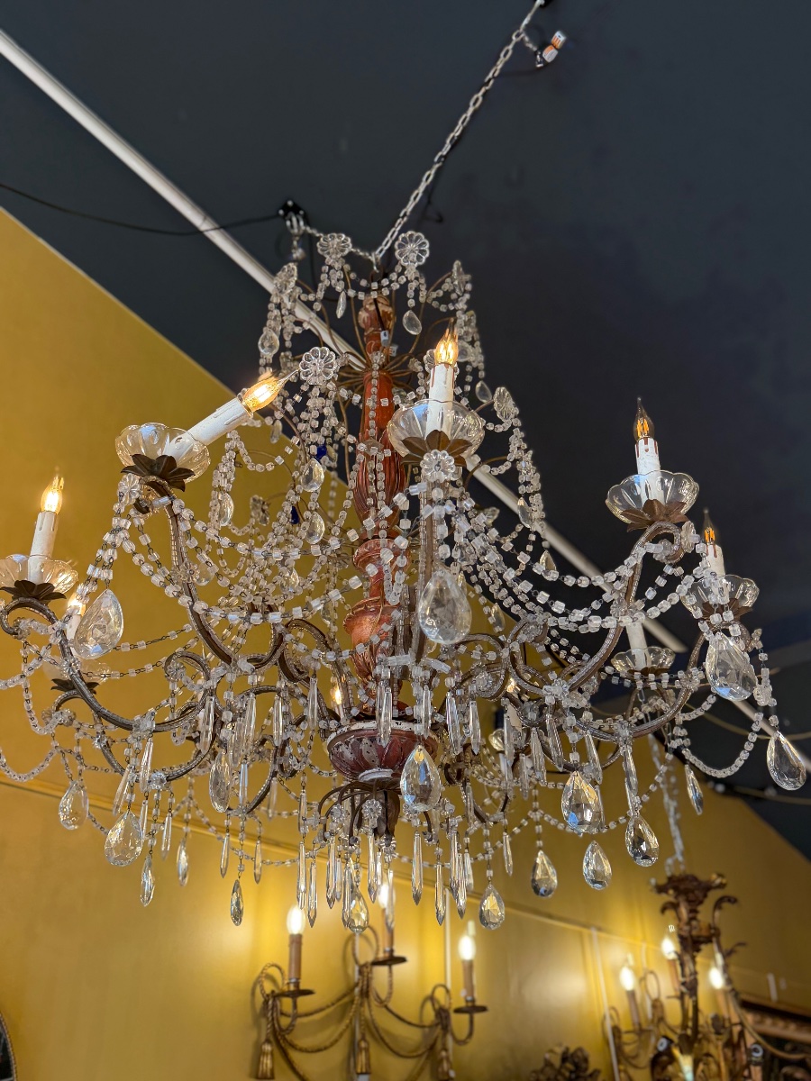 Paire de lustres génois en métal doré et cristal taillé — Italie, XIXe siècle-photo-3