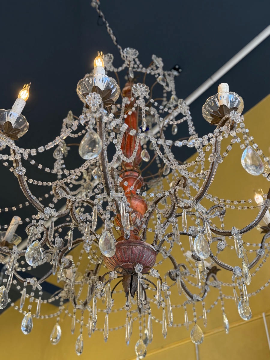 Paire de lustres génois en métal doré et cristal taillé — Italie, XIXe siècle-photo-4