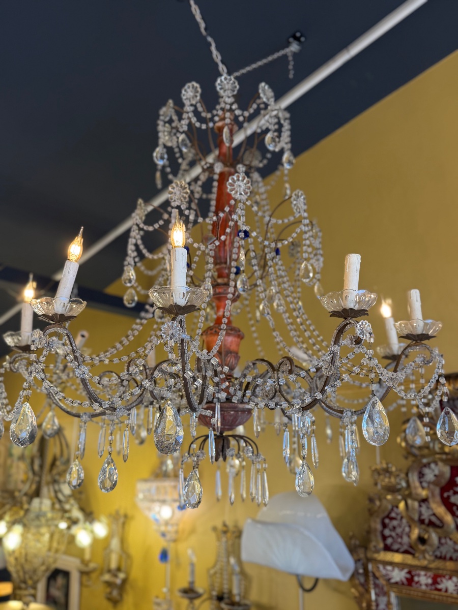 Paire de lustres génois en métal doré et cristal taillé — Italie, XIXe siècle-photo-2